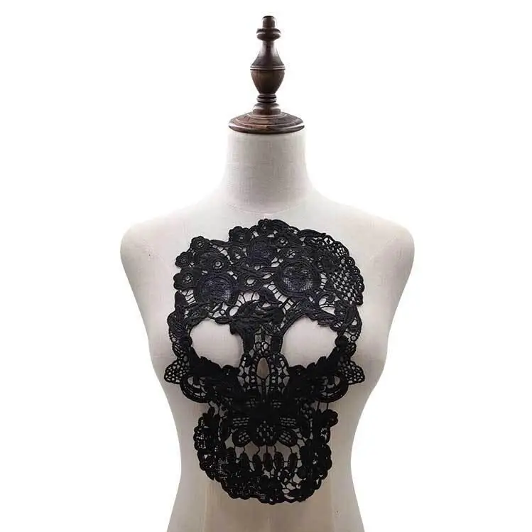 White Black Skull Skeleton Design Embroidery Lace Applique Sewing Patch 1 Piece DIY Sewing Garment Patch for Clothing Decor