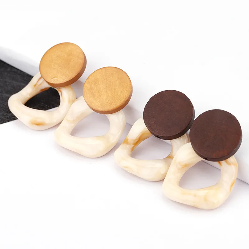 

Women Geometrical Wooden Splice Ear Nail Earrings Individual Ear Jewelry Earrings Femal Big Resin Drop Earrings