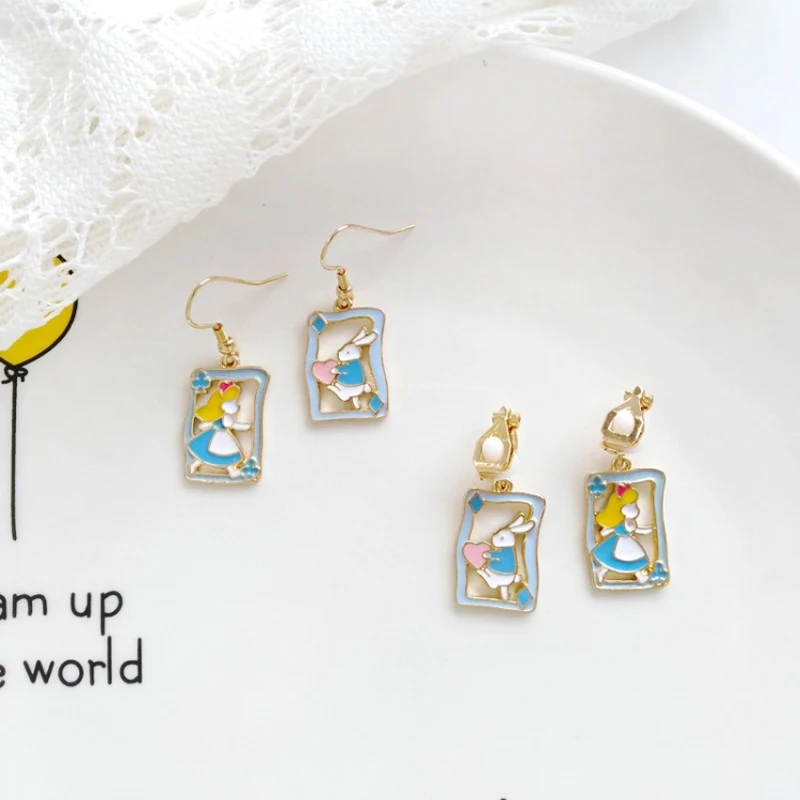 

XEDZ Creative Japanese And Korean Cartoon Bunny Frame Earrings Wild Alice Fashion Student Accessories Ear Clip Jewelry