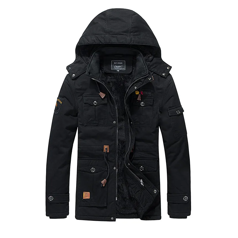 TIEPUS brand winter jacket men's plus velvet warm hooded tooling wind wash tactical jacket men's coat plus size L~3XL 4XL TIEPUS brand winter jacket men's plus velvet warm hooded tooling wind wash tactical jacket men's coat plus size L~3XL 4XL