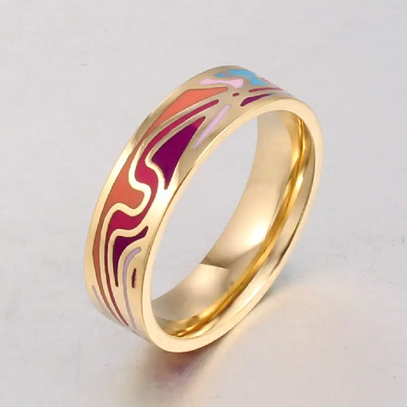 Многоцветное модное очаровательное кольцо из нержавеющей стали с эмалью, подарки на праздник, геометрические узоры, керамическое кольцо - Цвет основного камня: JZ06-06A