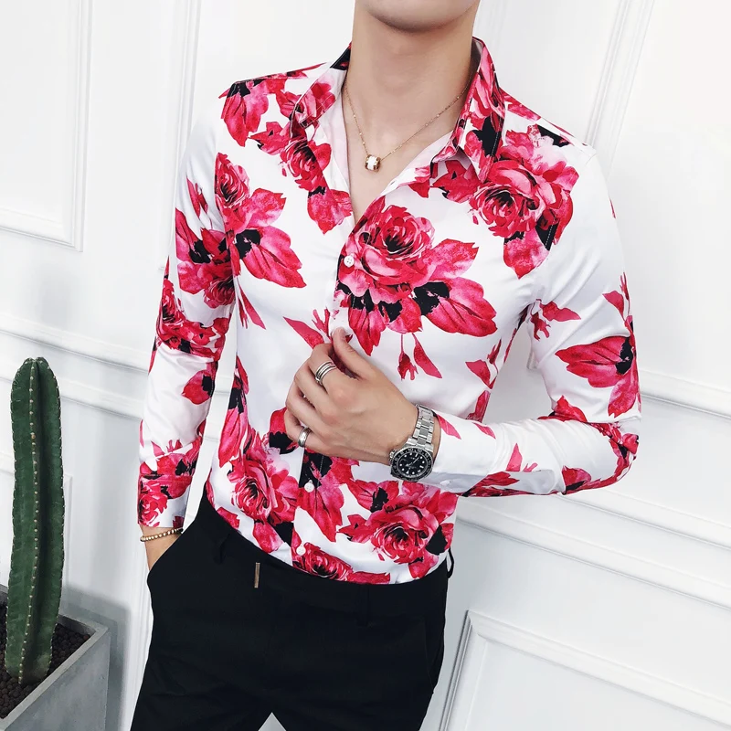 

TOTURN Floral Men Shirt 2018 Fashion New Man Flowers Shirts Long Sleeve Casual Social Business Trend Shirt Male Homens Camisas