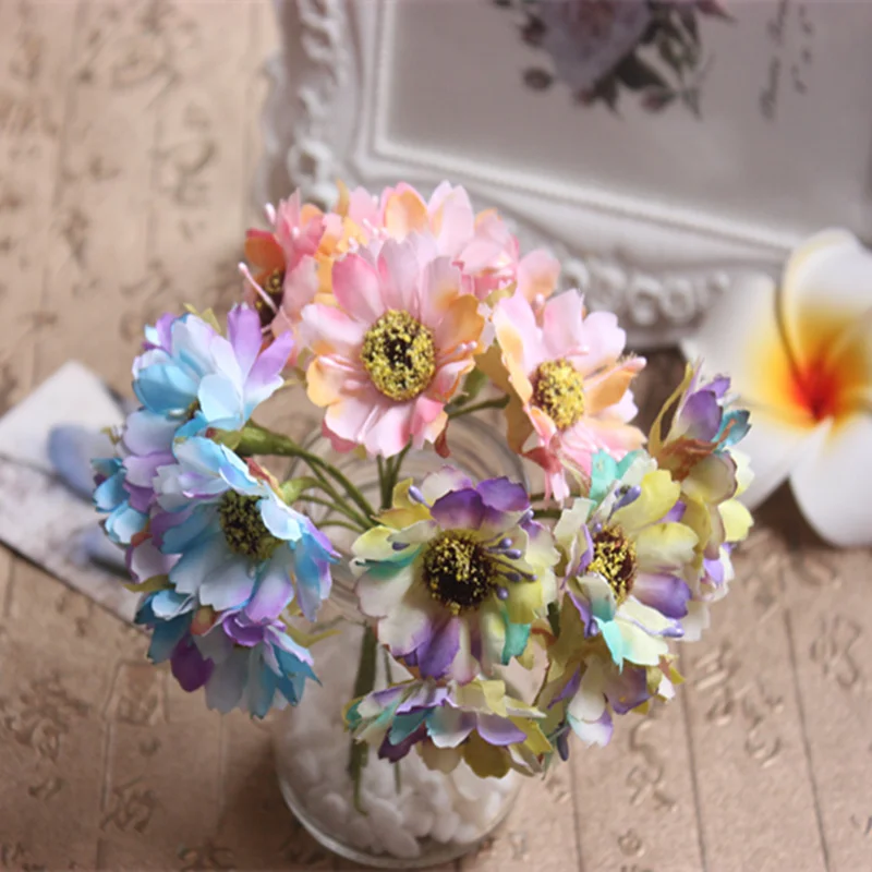 

6pcs/lot Silk Flowers Artificial Flowers Simulation High Quality Chrysanthemum Daisy Tissue Hand Made Wedding Decoration