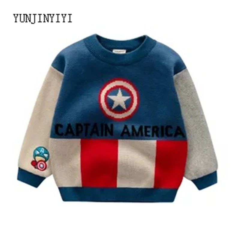 New Children's Clothing Boys and Girls Crayons Xiaoxin Superman Captain America Super Mario Children's Cartoon Sweater - Цвет: Captain America