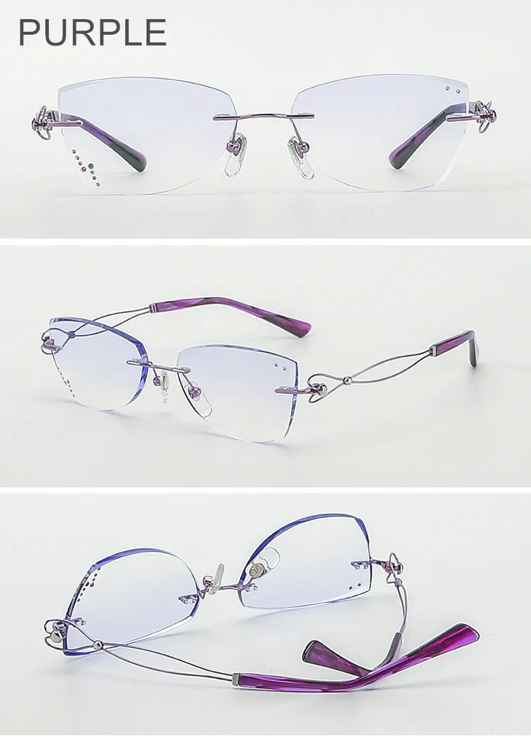Титановые очки для женщин без оправы по рецепту для чтения близорукость прогрессивные очки кошачий глаз Desgined очки 82064