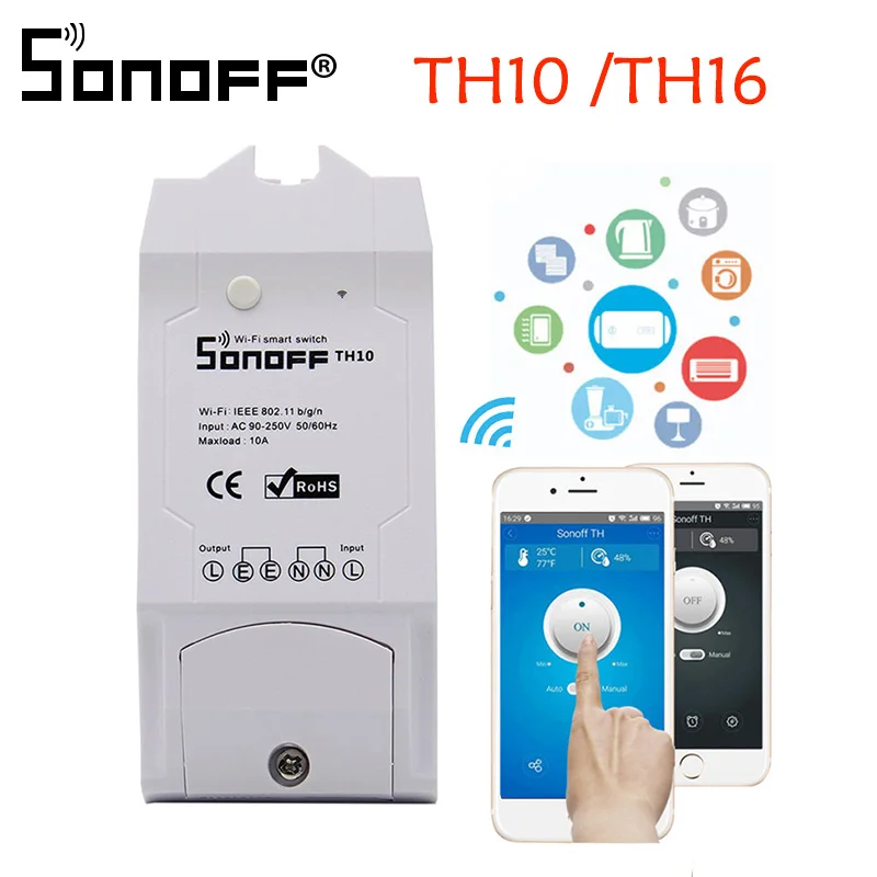 

TH16 TH10 Smart Wifi Switch Monitoring Temperature Humidity Wifi Smart Switch Home Automation Kit Works With Alexa Google Home