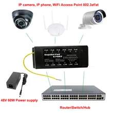 Многопортовый POE инжектор гигабит 48 в 24 в POE Панель 6 портов для камеры видеонаблюдения