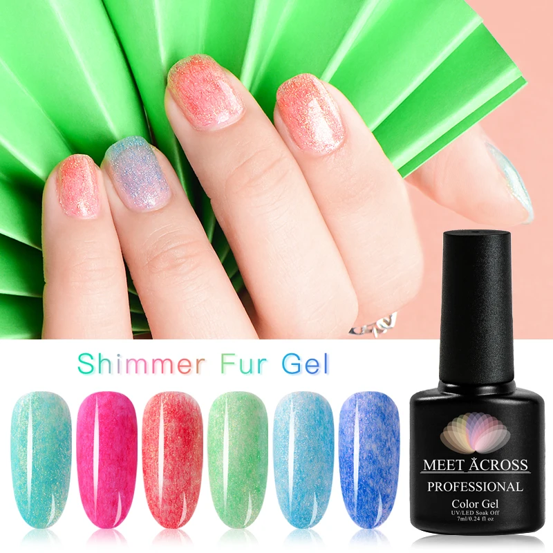 

MEET ACROSS 7ml Pearl Fur Gel Polish 6ml Holographic Soak Off UV Gel Colorful Long Lasting Design Nail Art Varnish Manicure