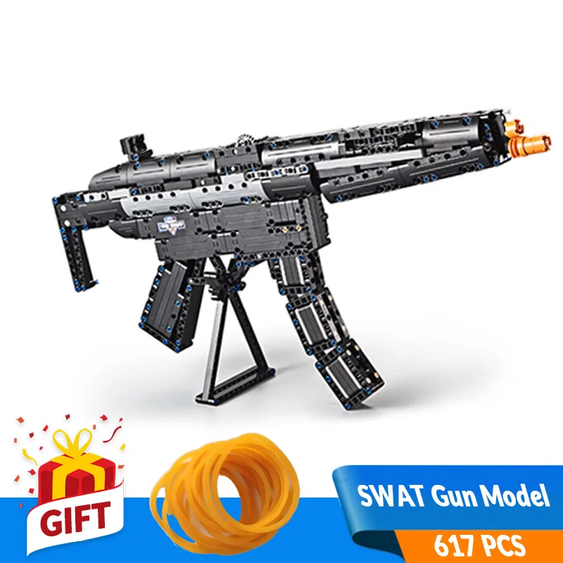 NEW 617pcs Stancking Bricks DIY Building Block Gun Toys SWAT Gun Rifle Model Kit Parent Interactive Playset Gift for Boy Kids