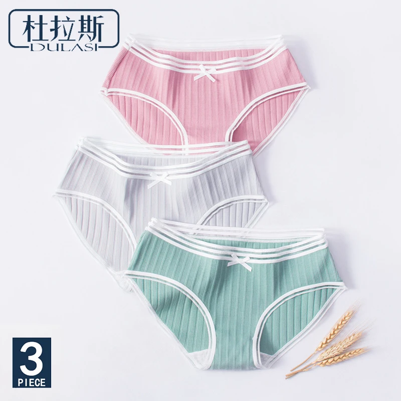 

3 Pcs/lot Cotton Bow Pantie Women Underwear Striped Briefs Breathable Panties for Girls Panty Lady Mid-Waist Seamless DULASI