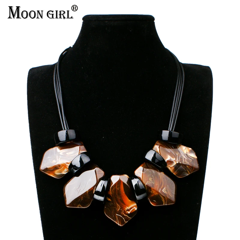 

MOON GIRL New PU Rope Chain 2 Color Necklace 2017 Statement Fashion Jewelry Trendy Choker Necklaces & Square Pendants for women