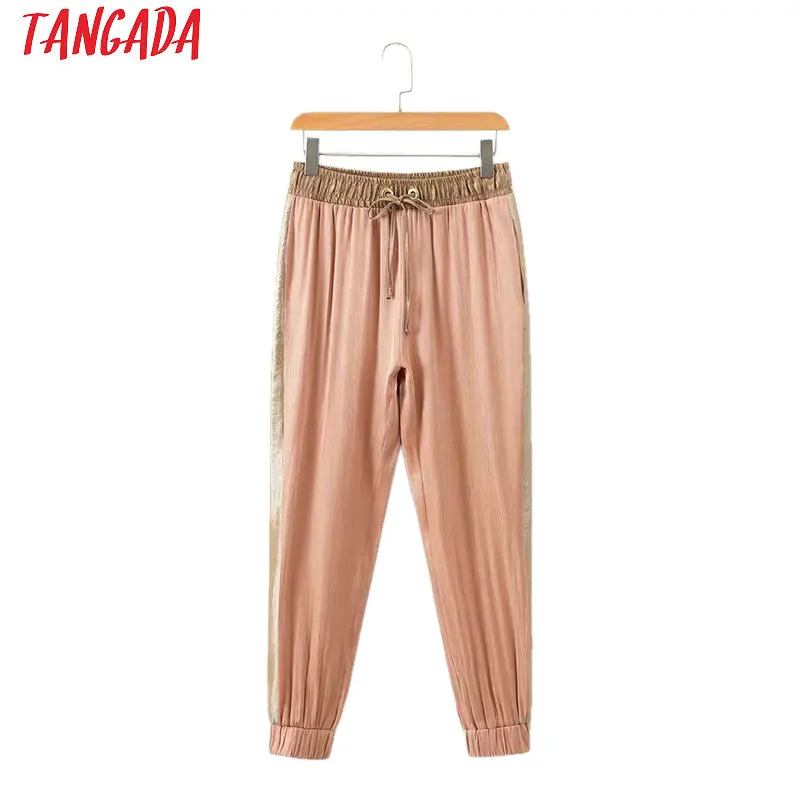 

Tangada sweatpants women sports pant 2018 women joggers pink satin pants street style casual trousers ladies elastic waist XD461