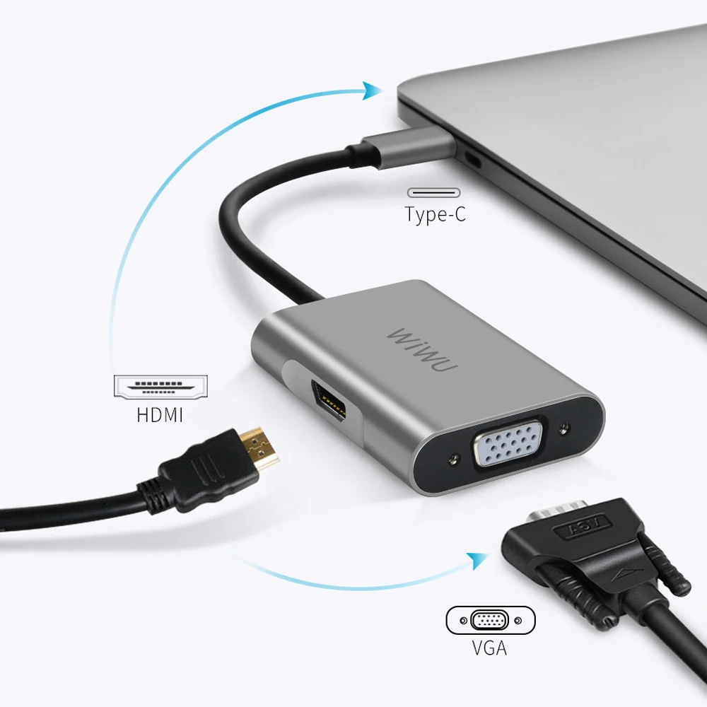 Адаптер WIWU Type c на HDMI VGA USB C Hub для MacBook Pro 4K Thunderbolt 3 Samsung Huawei адаптер типа VGA|USB-хабы| |