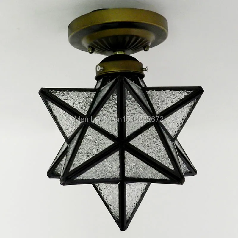 novel retro cafe bar pendant light,five-pointed star glass shade wrought iron chandelier D30cm & D20cm4