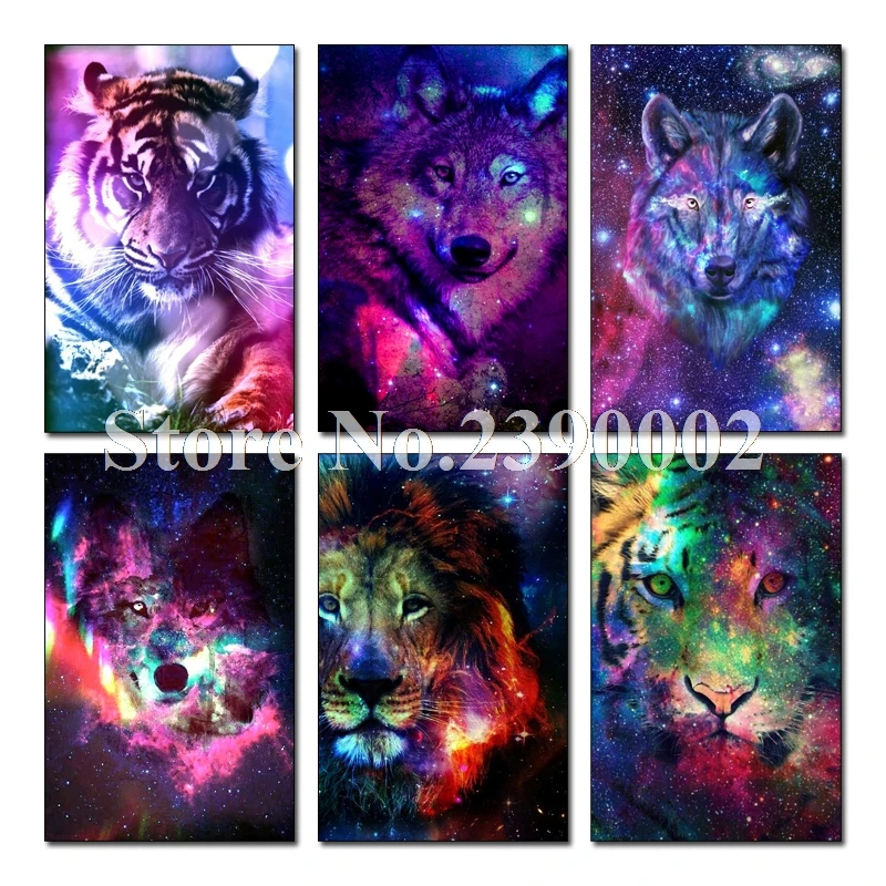 Home Decor DIY Rhinestones Diamond Embroidery color Lion tiger wolf Mosaic Needlework Painting cross stitch Crafts | Дом и сад
