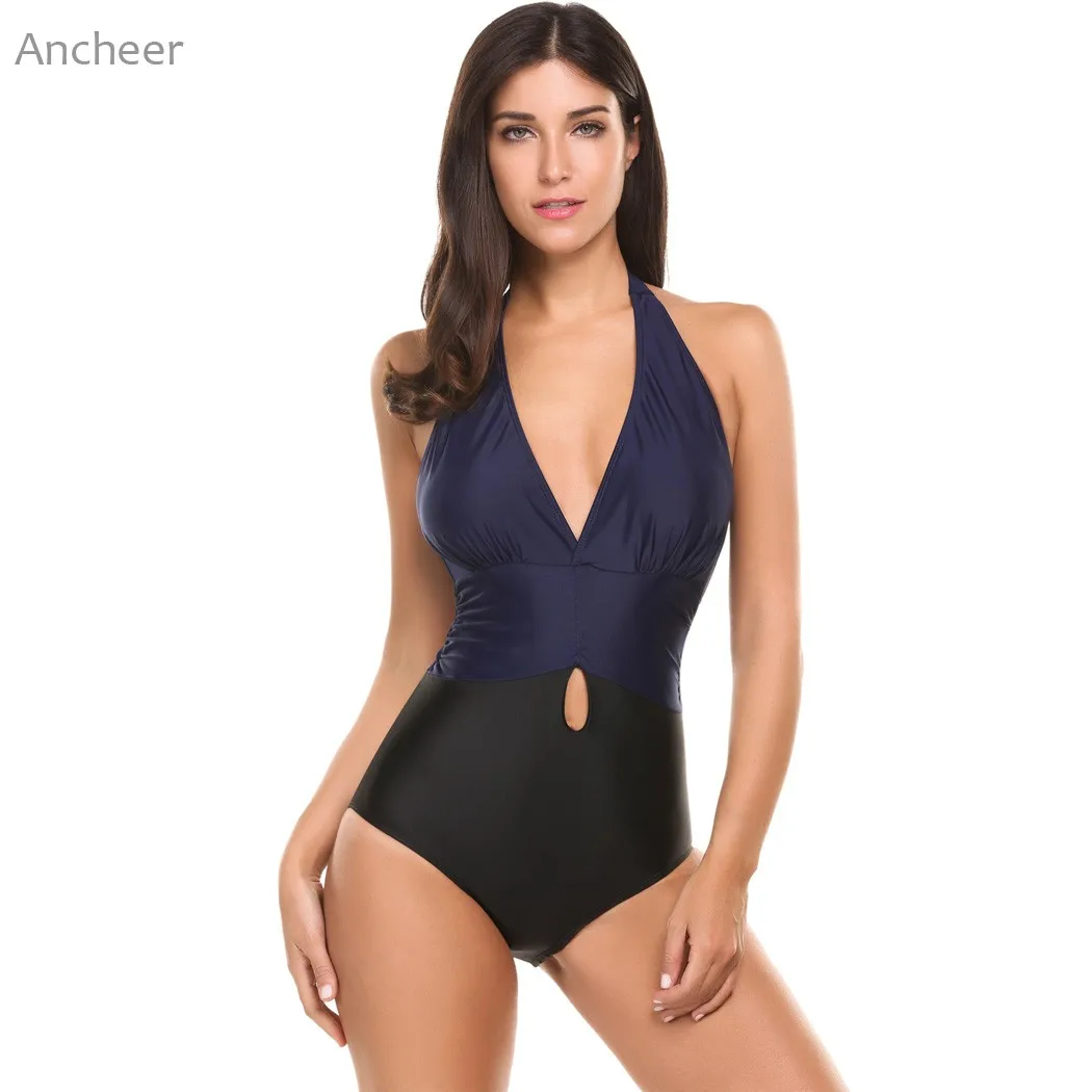 2017 new Avildove Halter Padded Patchwork One Piece women Swimsuit with push up removable and