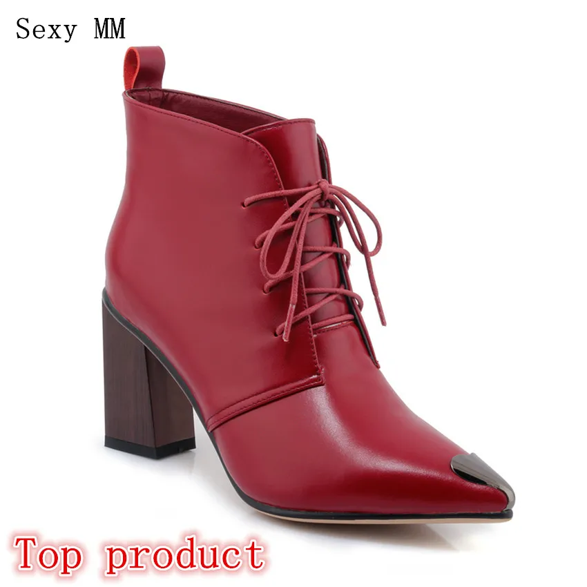 

Genuine Leather Women High Heel Ankle Boots Spring Autumn Shoes Woman Short Boots High Quality Plus Size 33 - 40