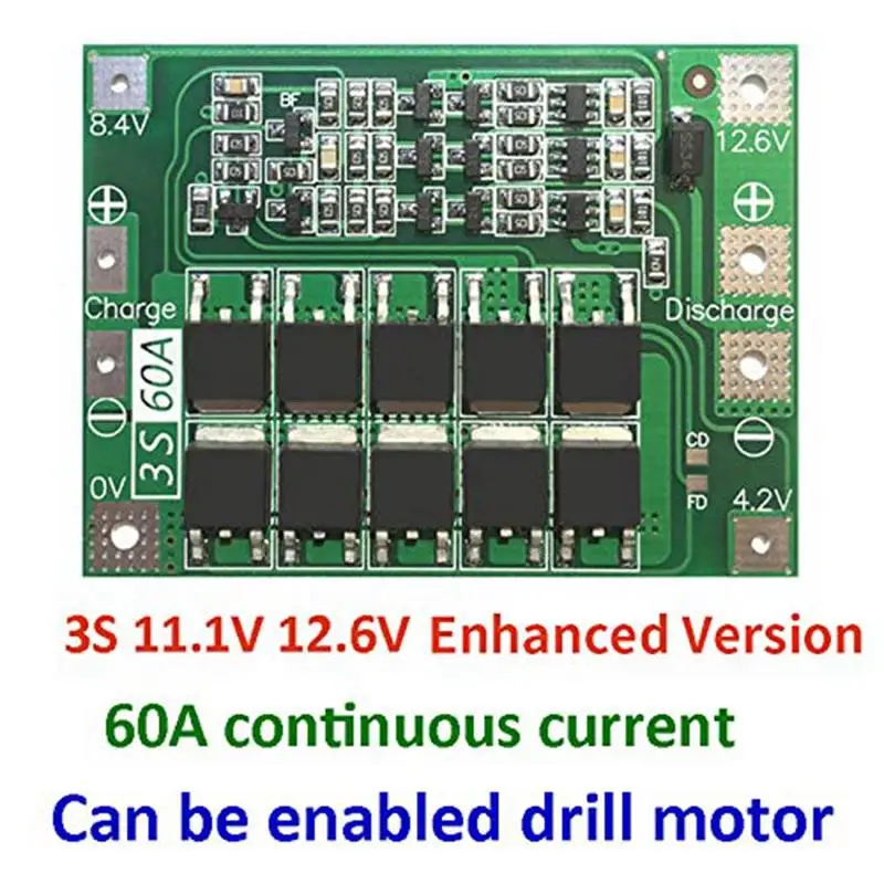 3S 60A Bms плата 11,1 В 12,6 в 18650 литий-ионный аккумулятор Защитная плата улучшенная версия-Горячая Распродажа