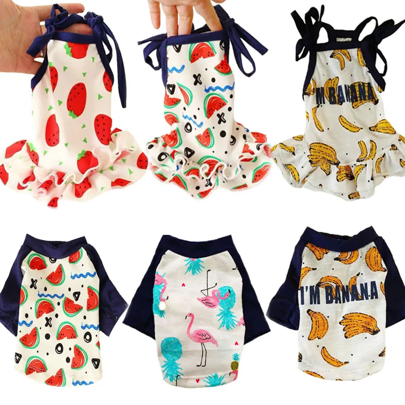 Летняя переноска для собак, дышащее детское платье с рисунком фруктов для щенков и кошек, костюмы, боди для чихуахуа xs-xl DOGGYZSTYLE