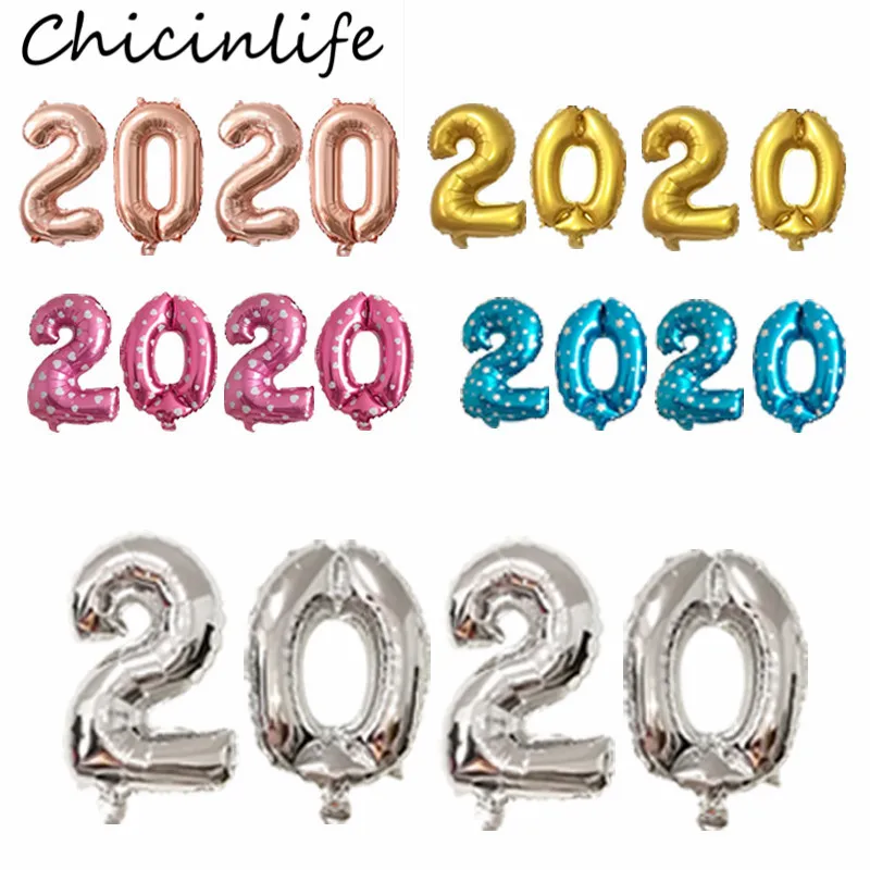 Chicinlife 4 шт 16 дюймов 2020 количество фольгированных воздушных шаров с новогодним