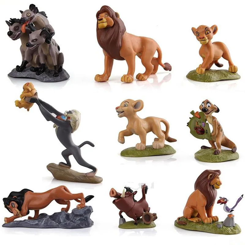 1 набор, Король Лев, фигурка, игрушки, Simba Mufasa Sarabi Taka/Scar Zazu Pumbaa Hyenas, Король Лев, фигурки тортов, детские игрушки - Цвет: 9PCS Set