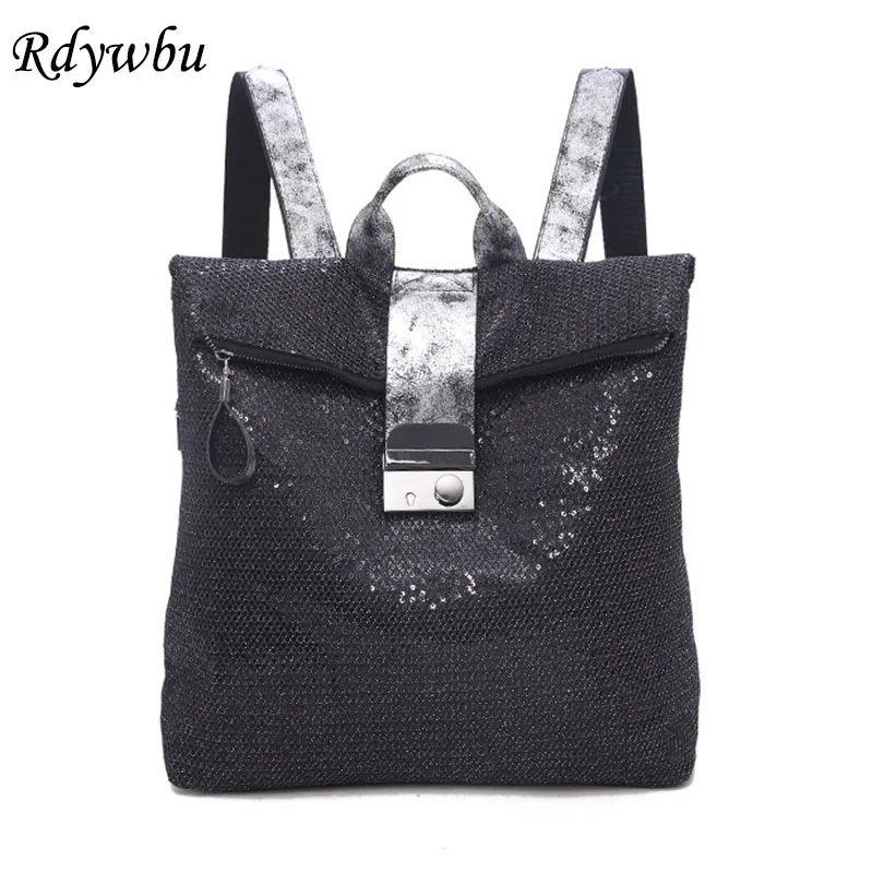

Rdywbu Shining Sequin Women Backpack Girl Large Capacity Fashion Travel Bag Glitter Mesh Rucksack Big Students School Bag B351