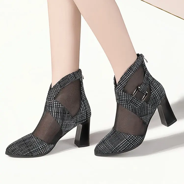 

New Arrive 2019 Pointed Toes Women Sandals Boots Summer Chunky High Heels Sandals Sexy Party Shoes Fashion Zip Woman Sandals