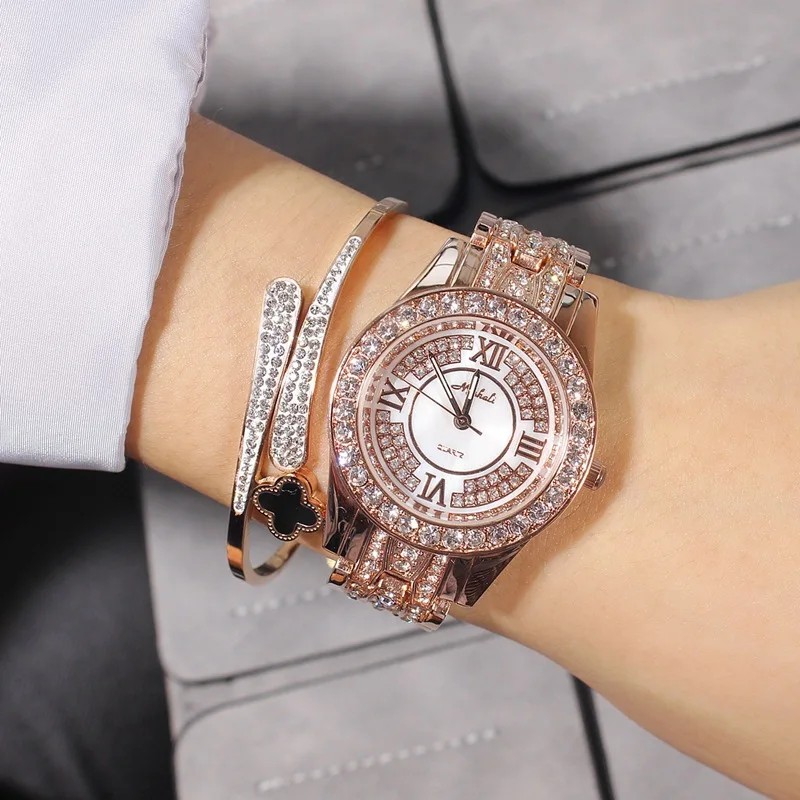 Luxury Quartz Fashion Women Watch Woman Rhinestone Brand Watch Lady Dress Austria Crystal Steel Casual Female