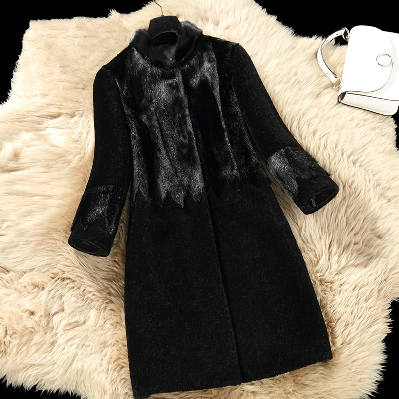AYUNSUE, натуральное шерстяное меховое пальто, женские зимние теплые куртки, для женщин, Овечья овчина, пальто, пэчворк, натуральная норковая Меховая куртка, X-16