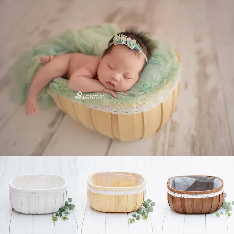 Baby Photography Props Wooden Bed Tub Case Fotografia Accessory Infant
