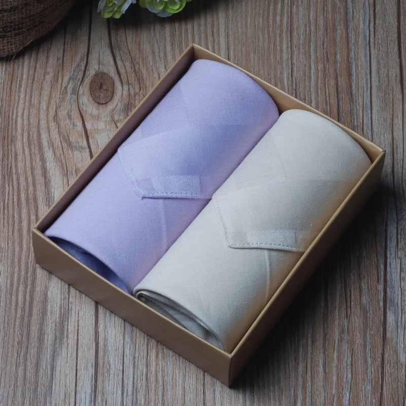  2pcs/set Women's Cotton Handkerchiefs 100% Cotton Sweat Absorbing Solid Color Handkerchiefs for Wom