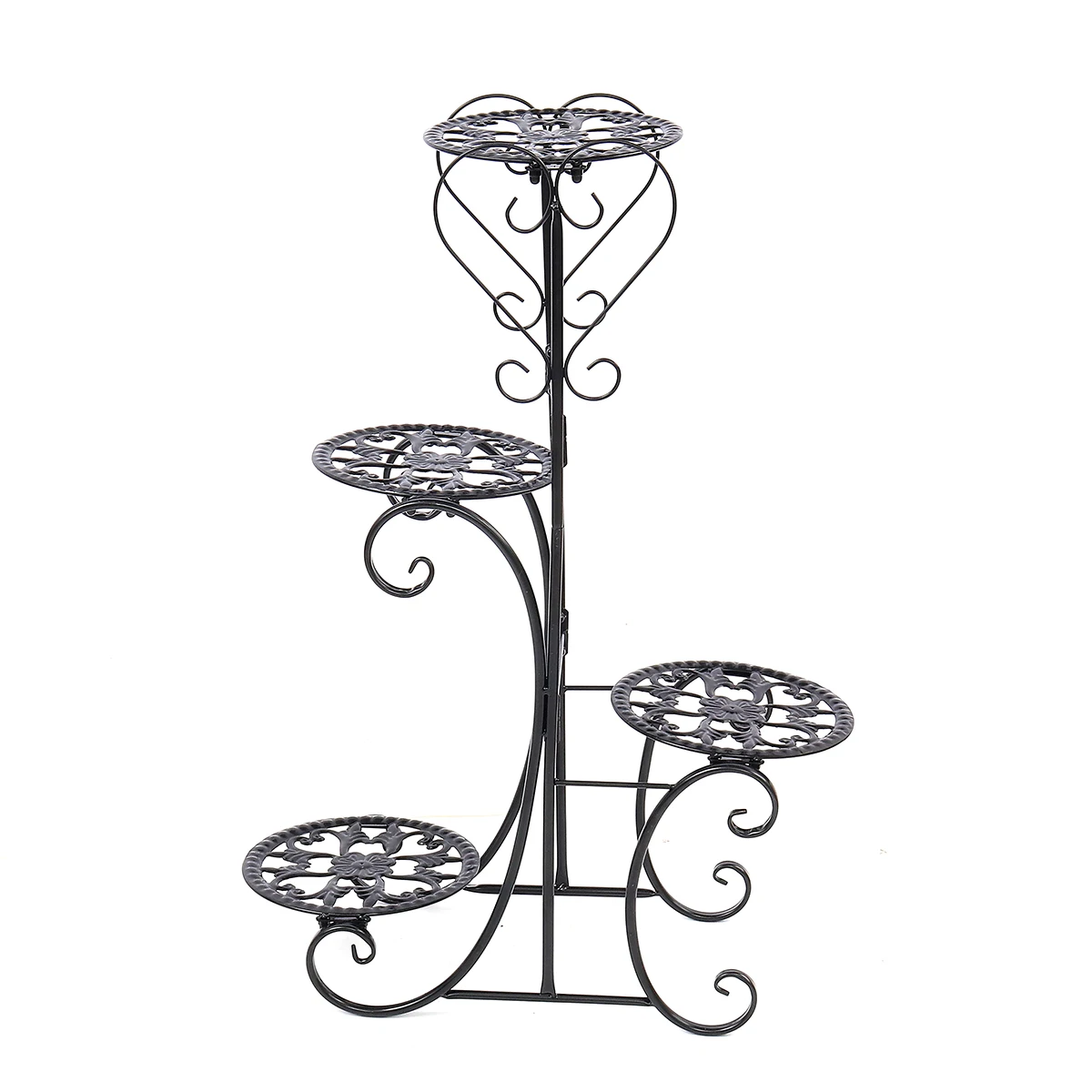 4 Tier Metal Shelves Flower Pot Plant Stand Flower Plant Display Stand Rack Indoor Outdoor Garden Patio Base Holder Shelf New - Цвет: Черный