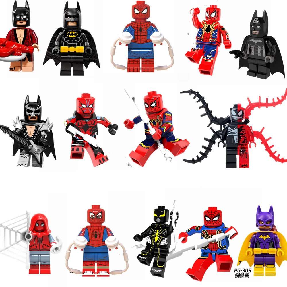 

LEGOingly Figures SpiderMan Batman Bat Man Spider Men Super Heroes Legoing Building Blocks DIY Brickds Toys Gifts for Children