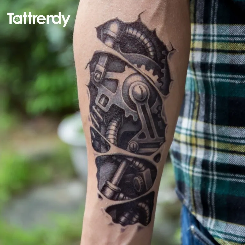 Временные татуировки 3D черный робот Механическая рука поддельные Переводные татуировки наклейки Горячие сексуальные крутые мужские
