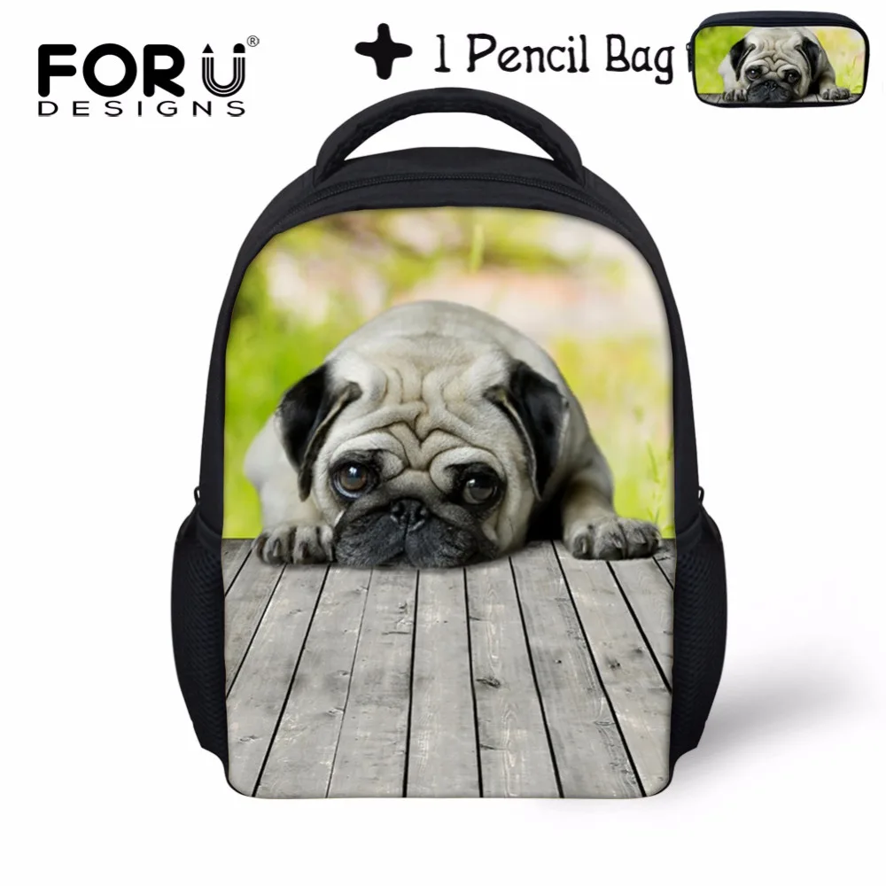 FORUDESIGNS Hot Selling Mochila Kids School Pug Dogs Printed