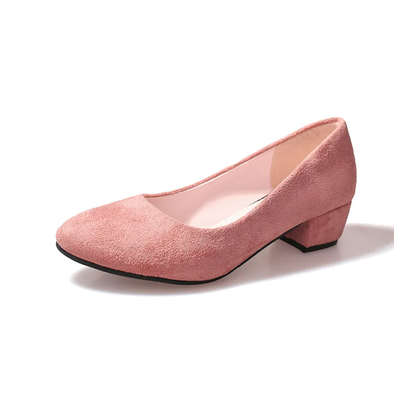 

ZHENZHOU 2019 autumn new round head thick with single shoes suede shallow mouth women's professional low-heeled work shoes