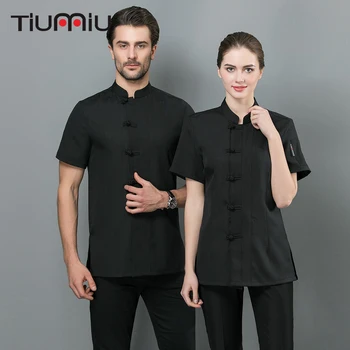 

Chef Jacket Chinese Traditional Style Linen cloth Barbr Unisex Restaurant Summer Kitchen Ropa De Cocina Pure Color Work Uniform