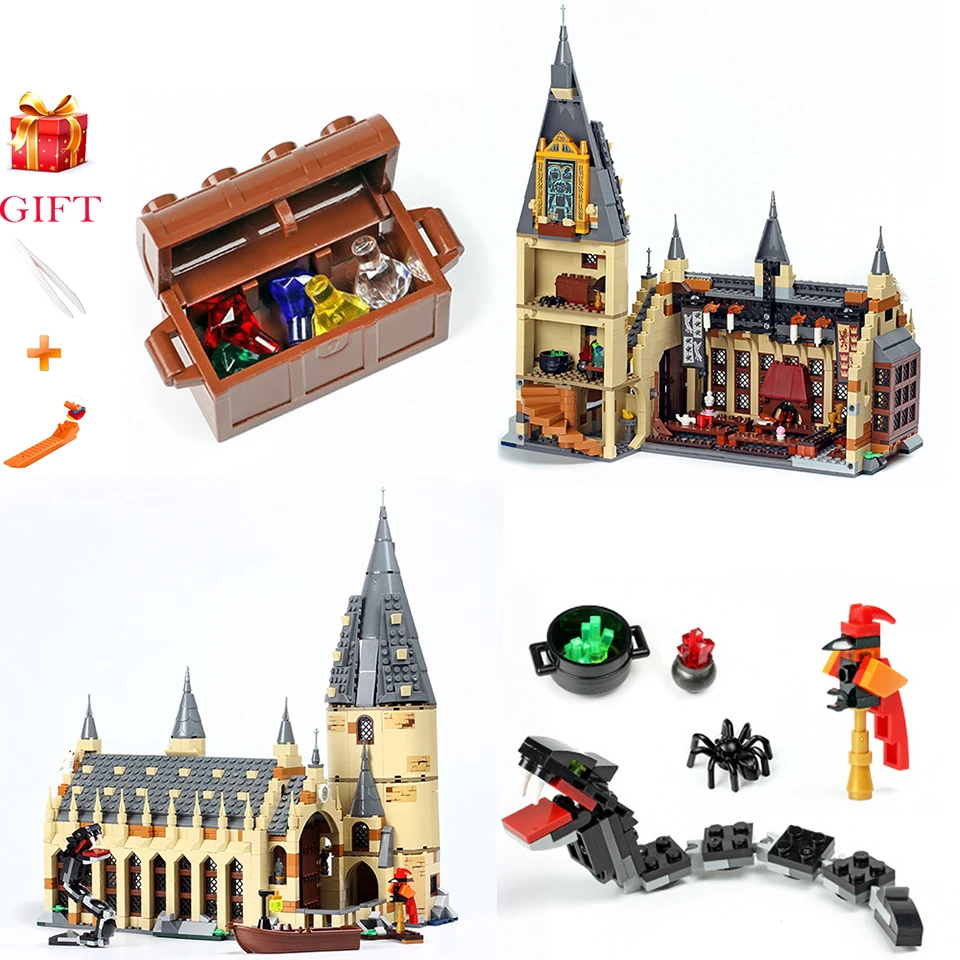 

983PCS Harri Potter Legoing Building Blocks Big Movie Series Hogwaris Castle Auditorium Assembled Children's Educational Toy