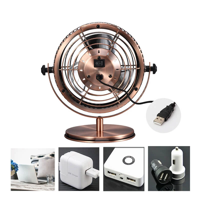 Portable Desk USB Fan 3 Blades Air Cooling Fan Vintage USB Mini Fans Ultra Quiet USB Laptop Fan Two Speed Adjustment For Home