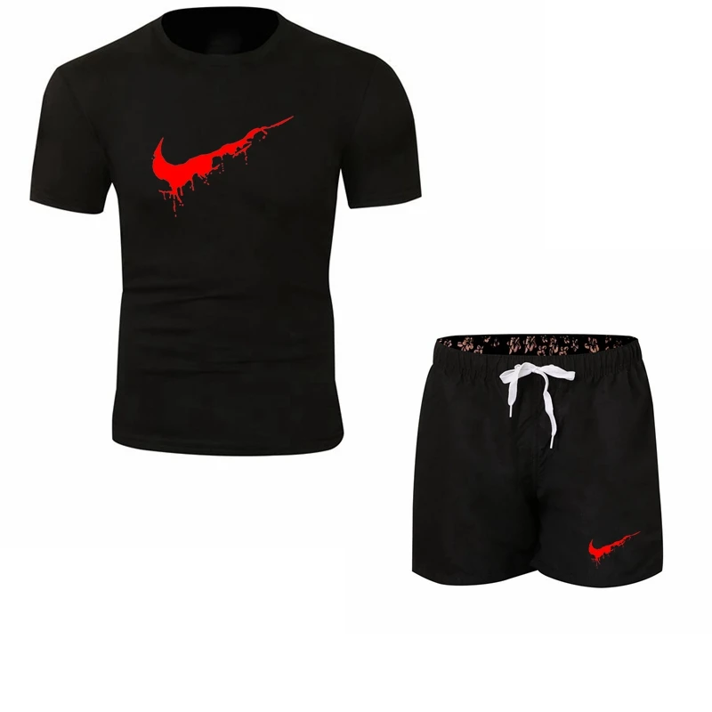 الصيف الرجال مجموعات القمصان + السراويل الرجال العلامة التجارية الملابس اثنين من قطعة بدلة رياضية الأزياء عارضة بلايز الجمنازيوم تجريب اللي...