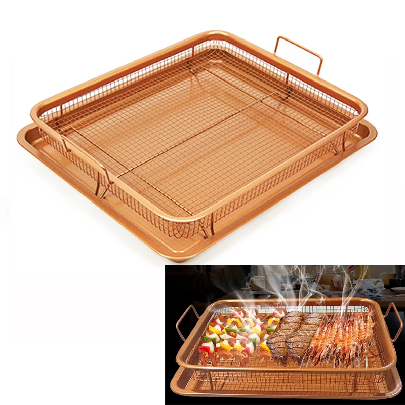 

Copper Rectangle Crispy Tray Fry Nonstick Pan French Chef Basket Easy Clean Kitchen Cooking Oil Filter Baking BBQ Barbecue Tools