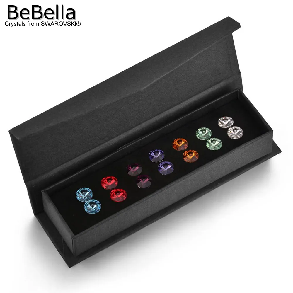 

BeBella 0.8cm Weekly Round Stud Earrings Set Created with Crystals from Swarovski in 7 colors for women girls fashion gift 2018