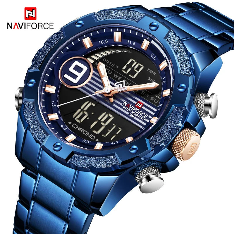 

NAVIFORCE Men Analog Digital Watch Fashion Stainless Steel Sports Mens Watches Top Brand Waterproof Male Clock Relogio Masculino