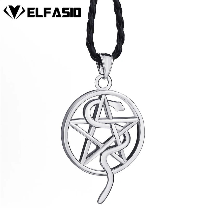 

Men's Boy's Silver Pentagram Star Ouroboros Snake Pendant With Necklace Free Shipping LP257