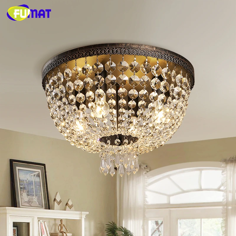 Круглая потолочная лампа FUMAT с абажуром Европейский светодиодный хрустальный