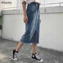 Юбки Женские мягкие простые с одной пуговицей высокого качества женские в Корейском стиле мягкие женские s с высокой талией повседневные Карманы Юбки прямые Новые