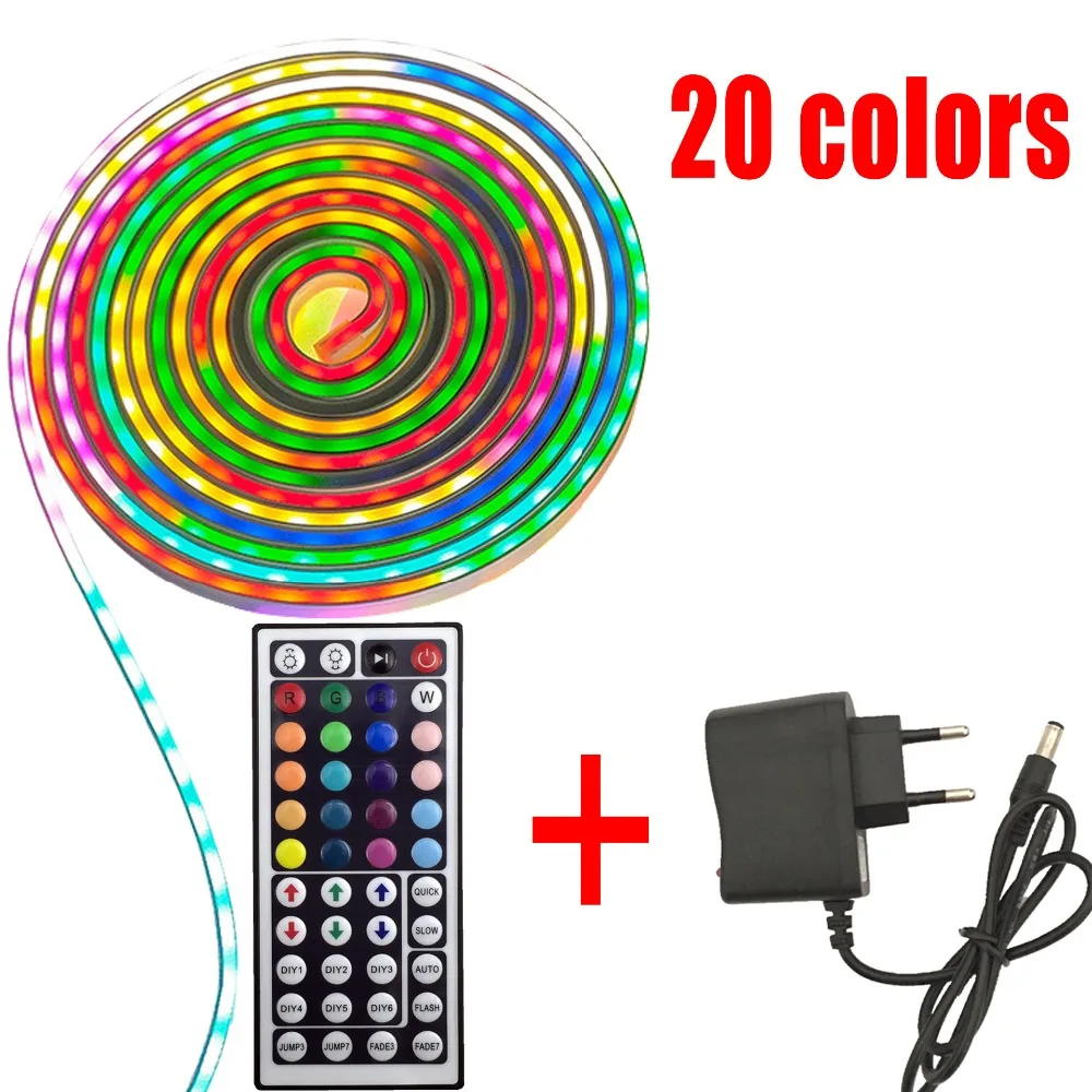 buy RGB LED Strip 12v Light 20 Color 5050 2835 20M 10M 5M LED Light rgb Leds tape diode ribbon Flexible Controller Adapter set