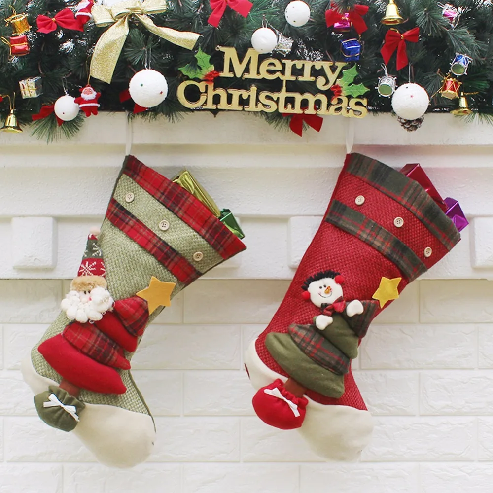 

Christmas Stockings Socks Santa Claus Candy Gift Bag Xmas Tree Decor Festival Party Ornament Christmas Decorations for Home