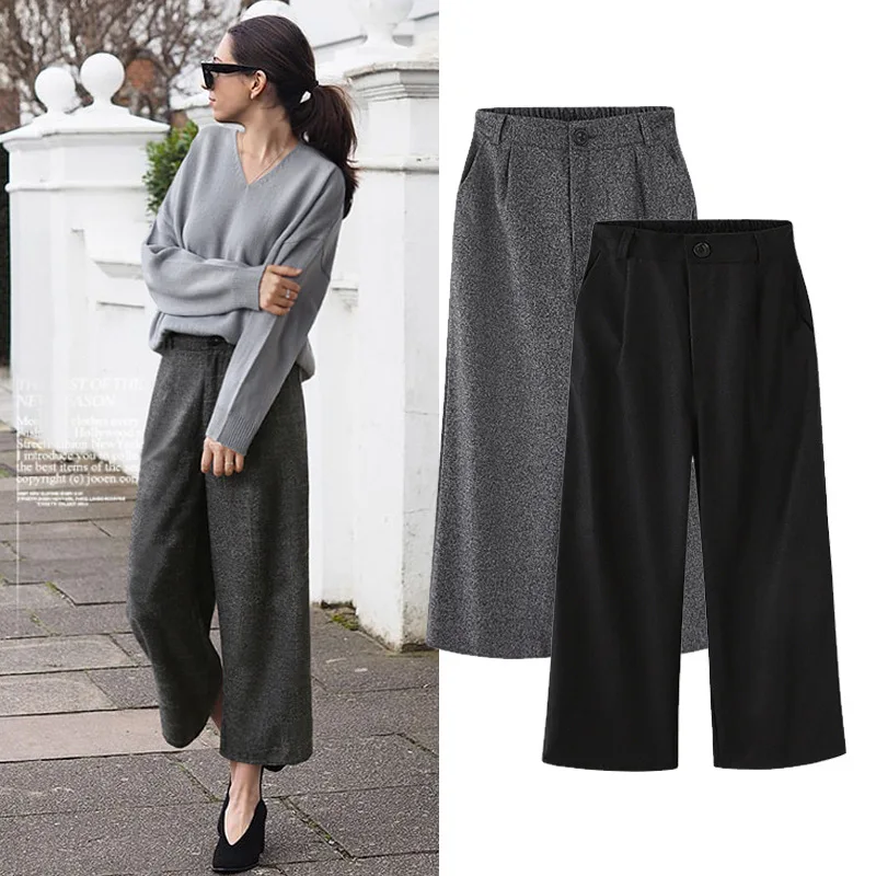 

New Arrival Sale Spring Autumn Ankle-length Straight Suit Pants Thick Ladies Office Lady Plus Size 5XL Solid Elastic Waist