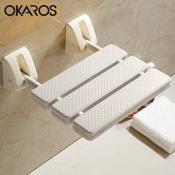 

OKAROS White Yellow Folding Wall Mounted Shower Seats Bench Shower Seat Bathroom Folding Toilet Shower Chair TB001